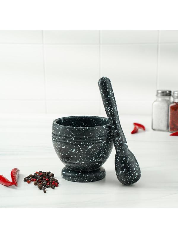 Ступка с пестиком «Чёрный мрамор», пластик, диаметр 10 см