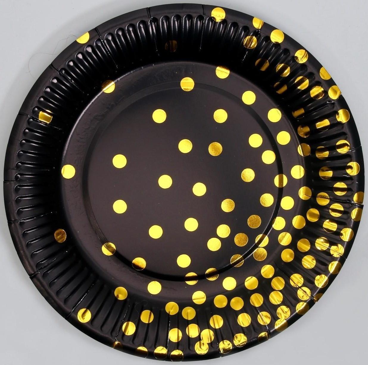 Тарелка бумажная «Конфетти», с тиснением, 18 см, набор 6 шт., цвет чёрный