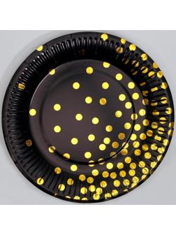 Тарелка бумажная «Конфетти», с тиснением, 18 см, набор 6 шт., цвет чёрный