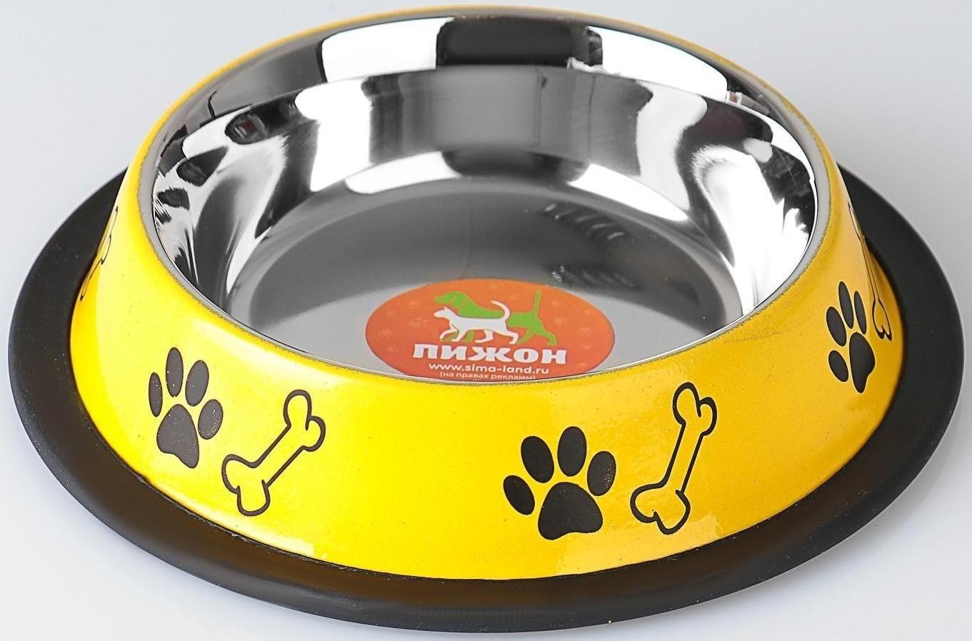 Миска для собак Пижон, с нескользящим основанием, с принтом, желтая, 230 мл