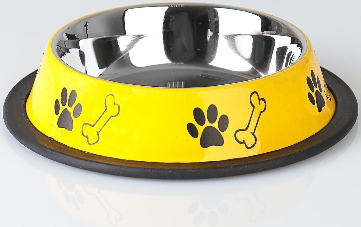 Миска для собак Пижон, с нескользящим основанием, с принтом, желтая, 230 мл