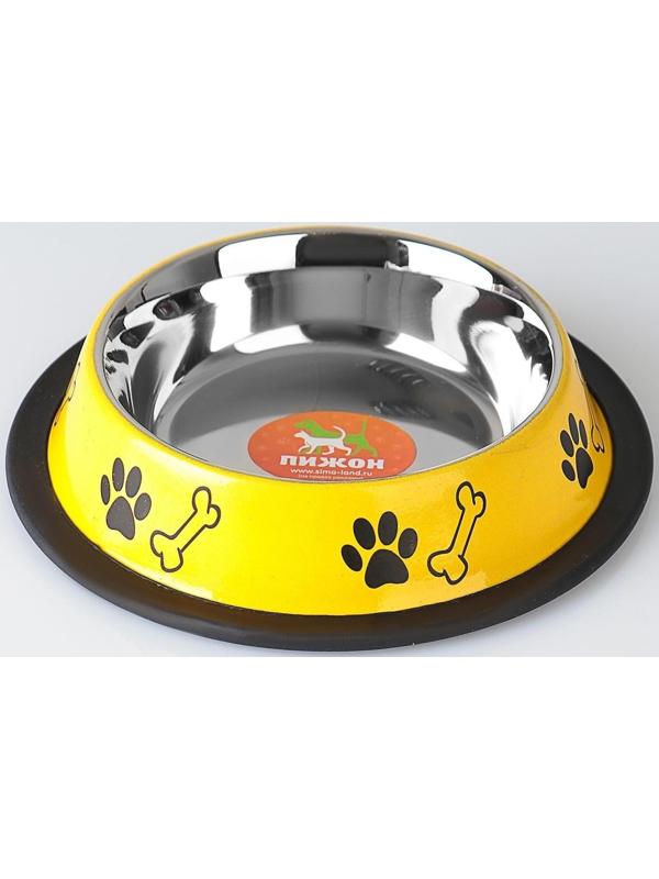 Миска для собак Пижон, с нескользящим основанием, с принтом, желтая, 230 мл