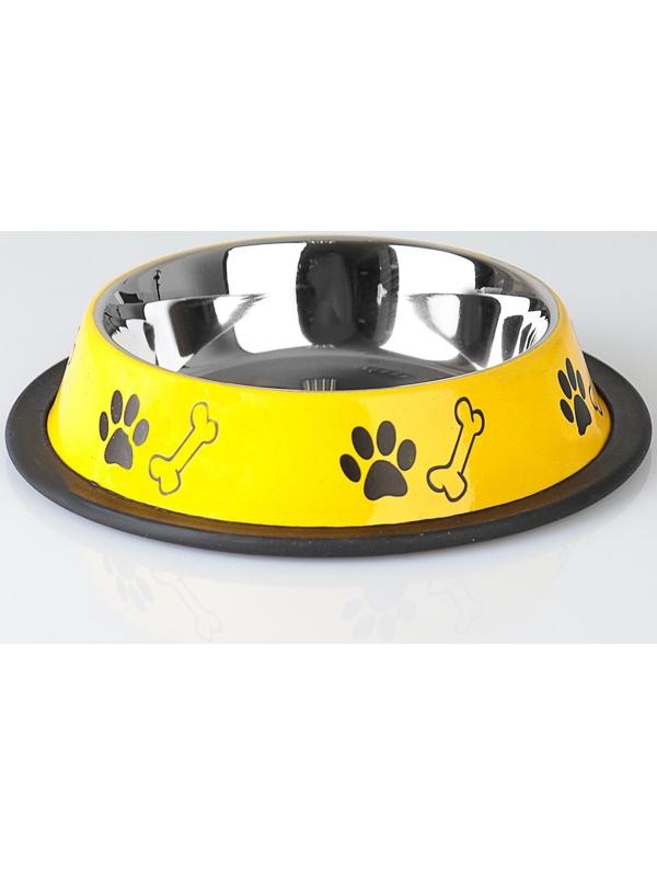 Миска для собак Пижон, с нескользящим основанием, с принтом, желтая, 230 мл