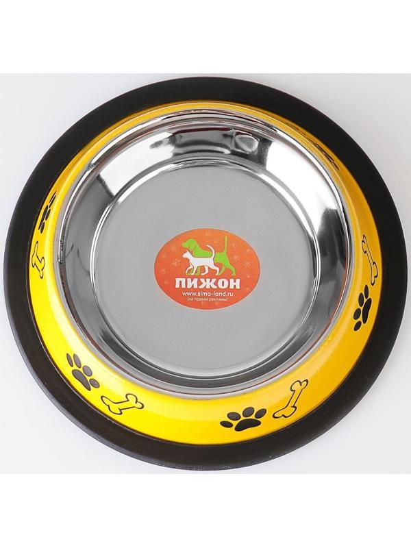 Миска для собак Пижон, с нескользящим основанием, с принтом, желтая, 230 мл