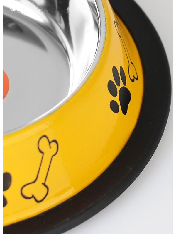 Миска для собак Пижон, с нескользящим основанием, с принтом, желтая, 230 мл