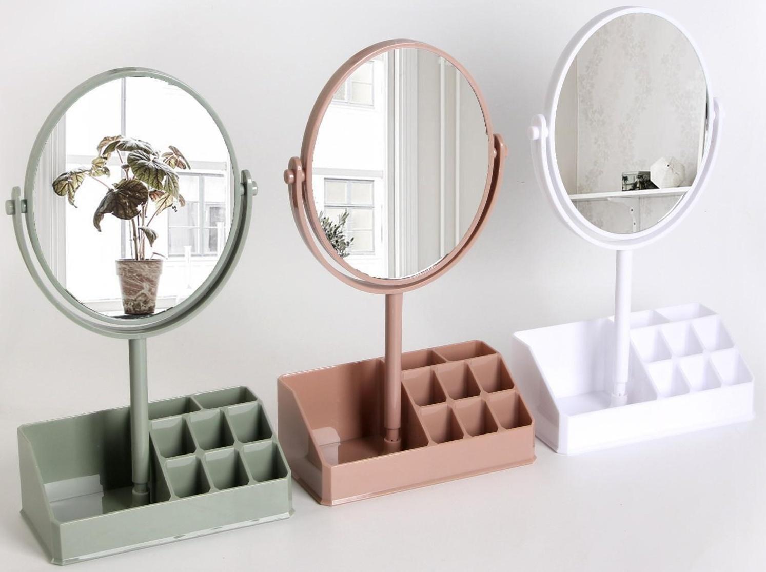 Зеркало с подставкой для хранения, двустороннее, с увеличением, зеркальная поверхность 13 × 16 см, цвет МИКС