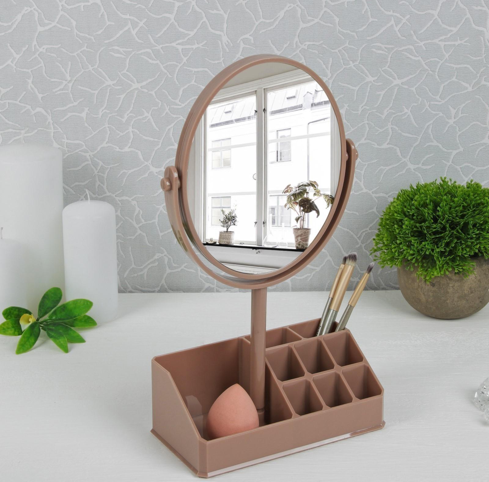 Зеркало с подставкой для хранения, двустороннее, с увеличением, зеркальная поверхность 13 × 16 см, цвет МИКС