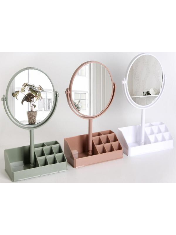 Зеркало с подставкой для хранения, двустороннее, с увеличением, зеркальная поверхность 13 × 16 см, цвет МИКС