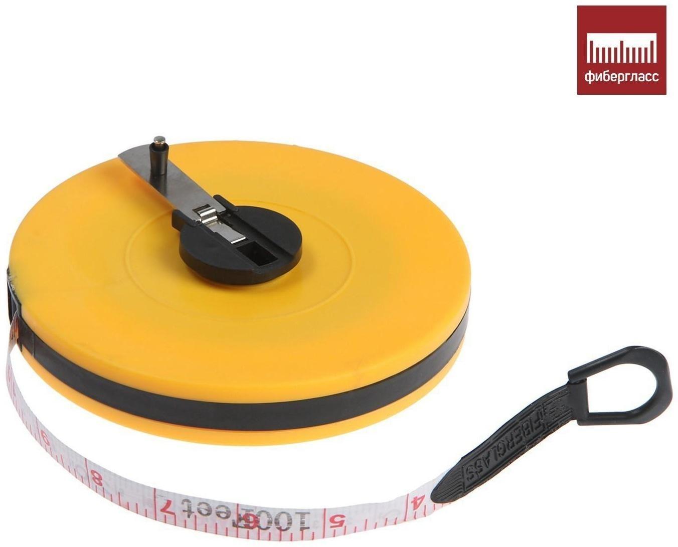 Рулетка геодезическая ЛОМ, фиберглассовая лента, закрытый корпус, 30 м х 13 мм