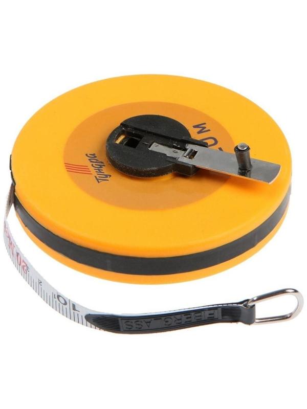 Рулетка геодезическая ТУНДРА, фиберглассовая лента, закрытый корпус, 20 м х 13 мм