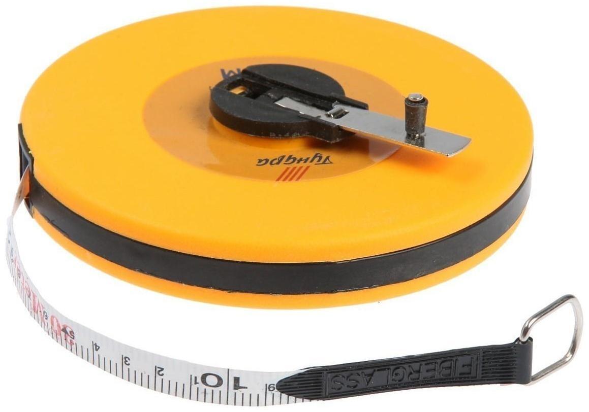 Рулетка геодезическая ТУНДРА, фиберглассовая лента, закрытый корпус, 30 м х 13 мм