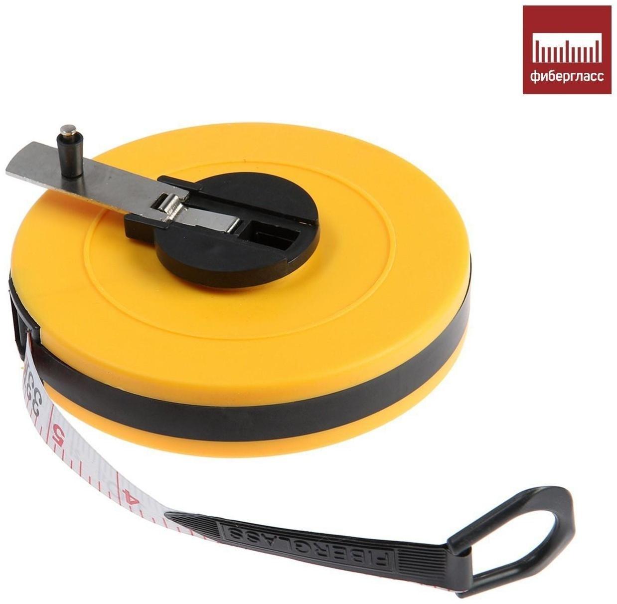 Рулетка геодезическая ЛОМ, фиберглассовая лента, закрытый корпус, 10 м х 13 мм