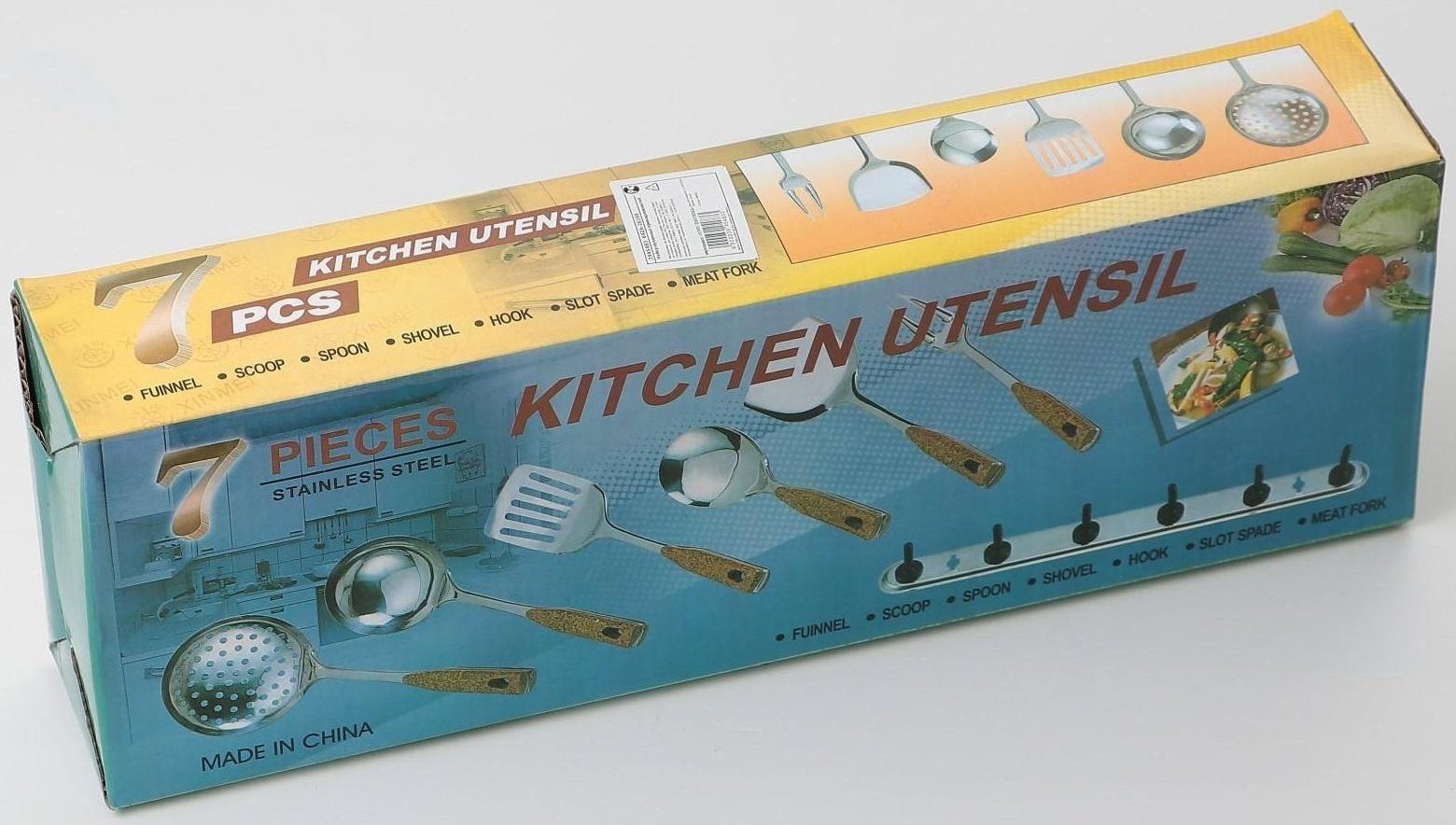 Набор кухонных принадлежностей «Стандарт», 6 предметов, на подвесе, цвет серебряный