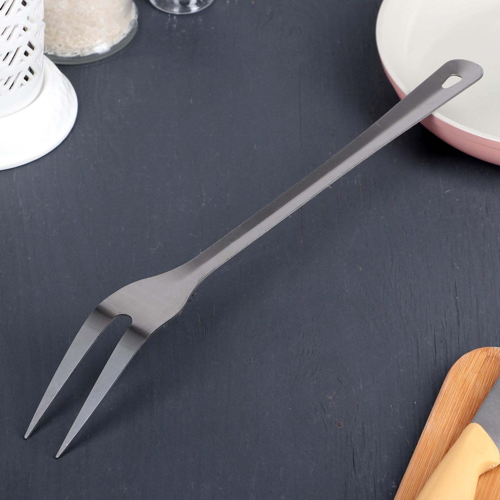 Вилка для мяса Доляна «Стил», ручная полировка, h=35 см, цвет серебряный