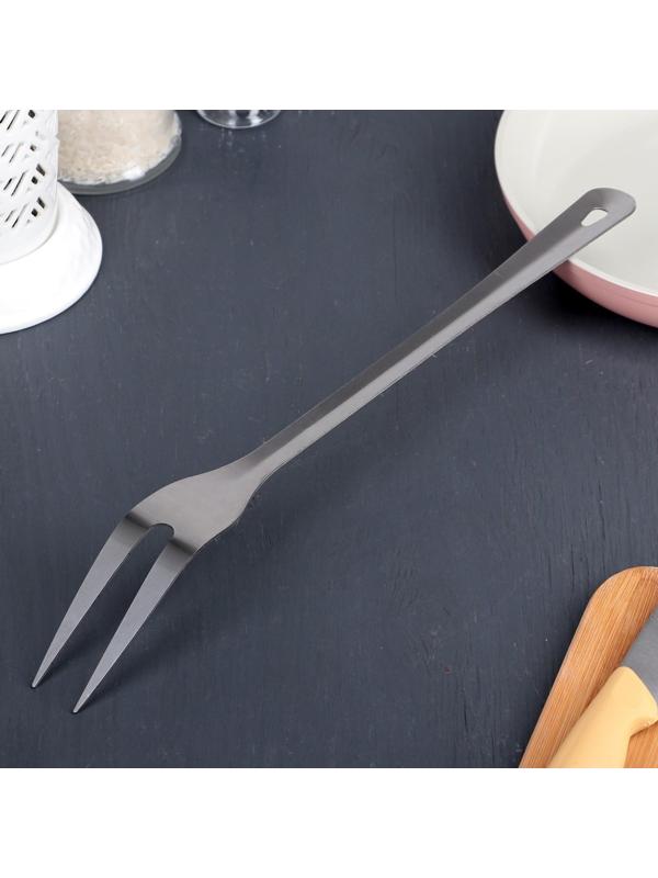 Вилка для мяса Доляна «Стил», ручная полировка, h=35 см, цвет серебряный