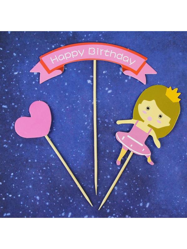 Набор для изготовления топперов «День рождения принцессы» 10 шт.