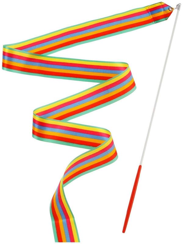 Лента гимнастическая с палочкой, 6 м, цвет радуга