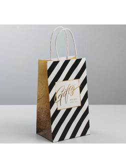 Пакет подарочный крафт «Gifts», 12 × 21 × 9 см