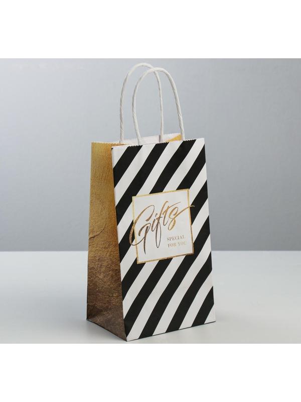 Пакет подарочный крафт «Gifts», 12 × 21 × 9 см