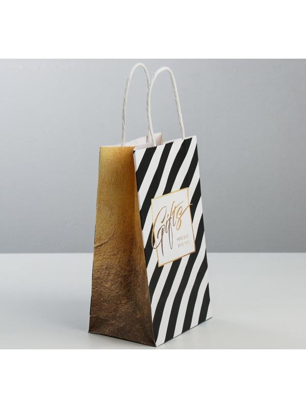 Пакет подарочный крафт «Gifts», 12 × 21 × 9 см