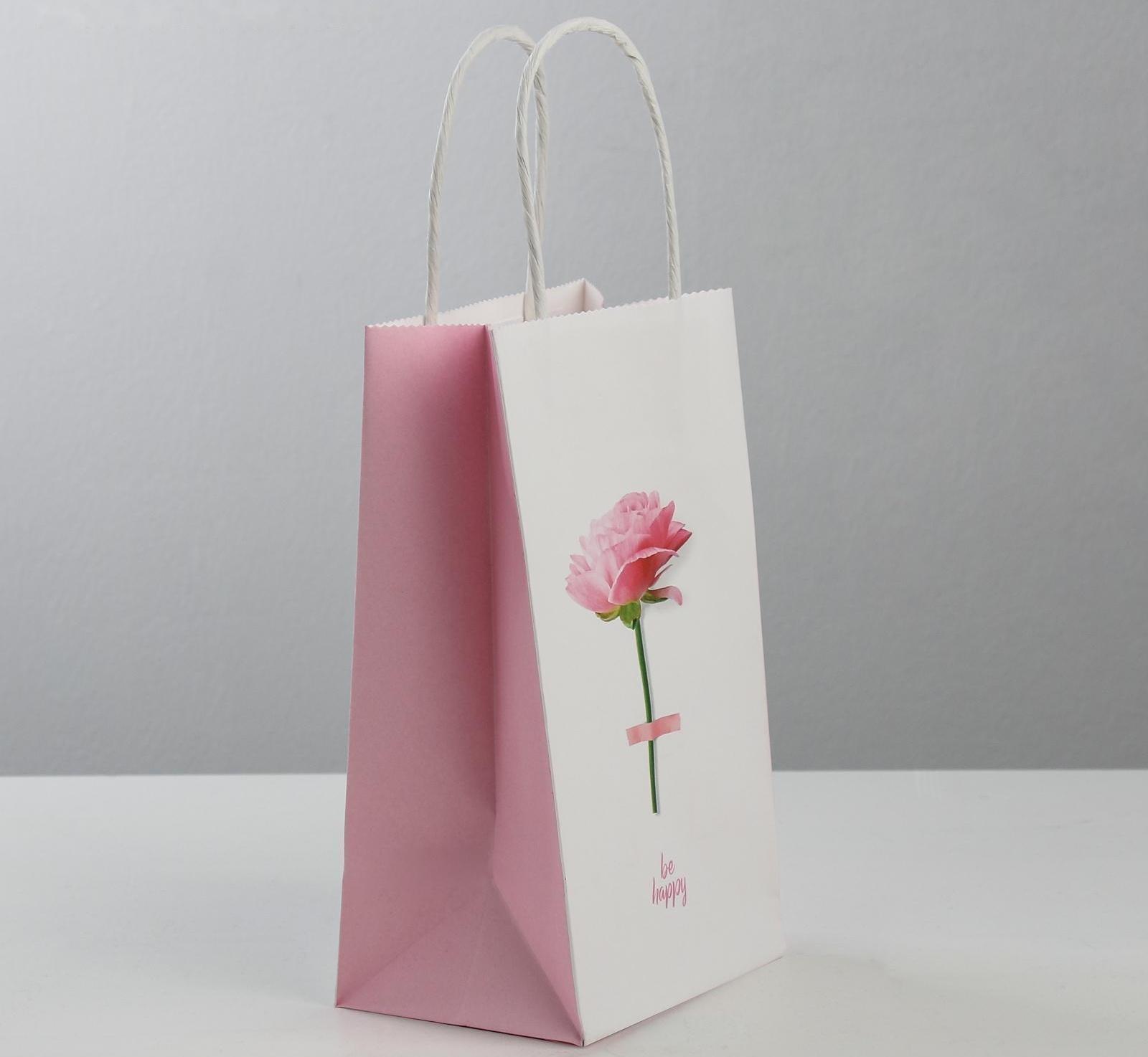 Пакет подарочный крафт «Be happy», 12 × 21 × 9 см