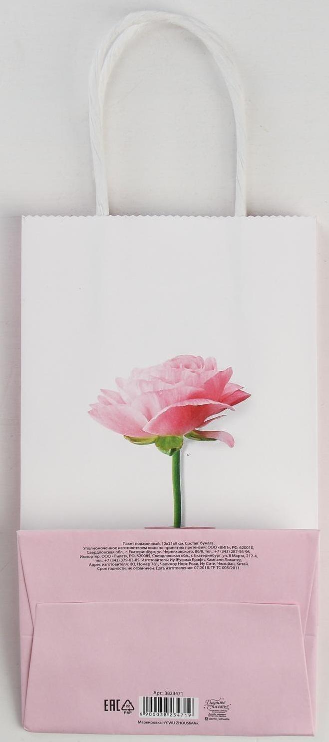 Пакет подарочный крафт «Be happy», 12 × 21 × 9 см