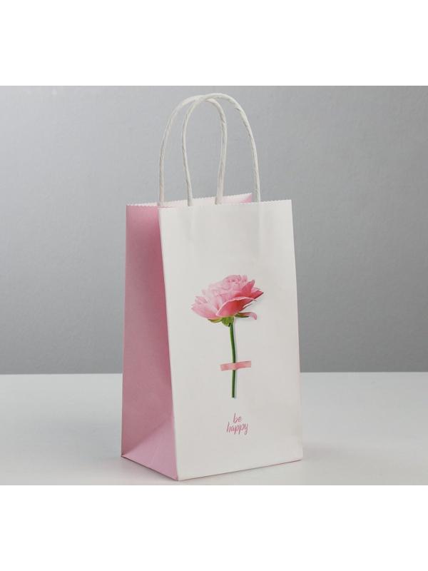 Пакет подарочный крафт «Be happy», 12 × 21 × 9 см
