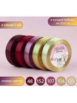 Набор атласных лент «Осенний», 5 шт, размер 1 ленты: 20 мм × 23 ± 1 м