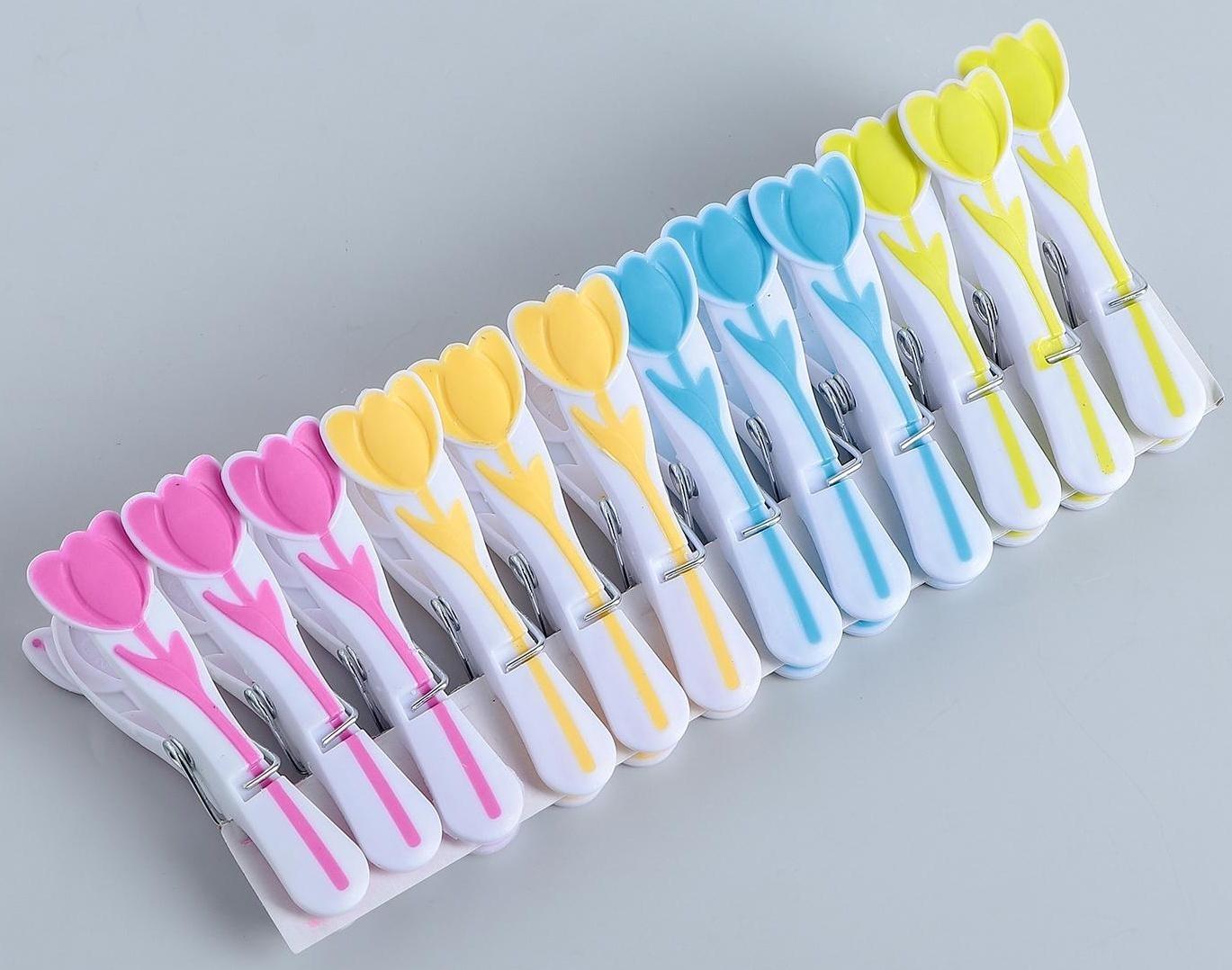 Прищепки бельевые «Тюльпаны», 8,5 см, 12 шт, цвет МИКС