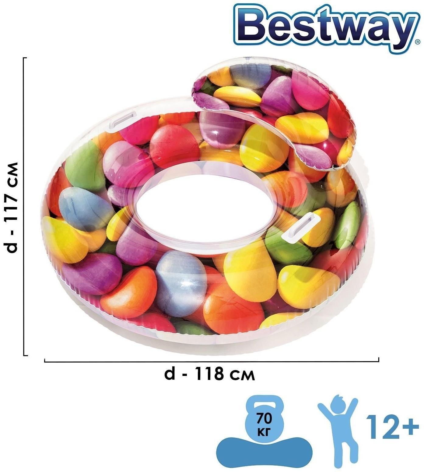 Круг-шезлонг для плавания «Леденец», 118 х 117 см, 43186 Bestway