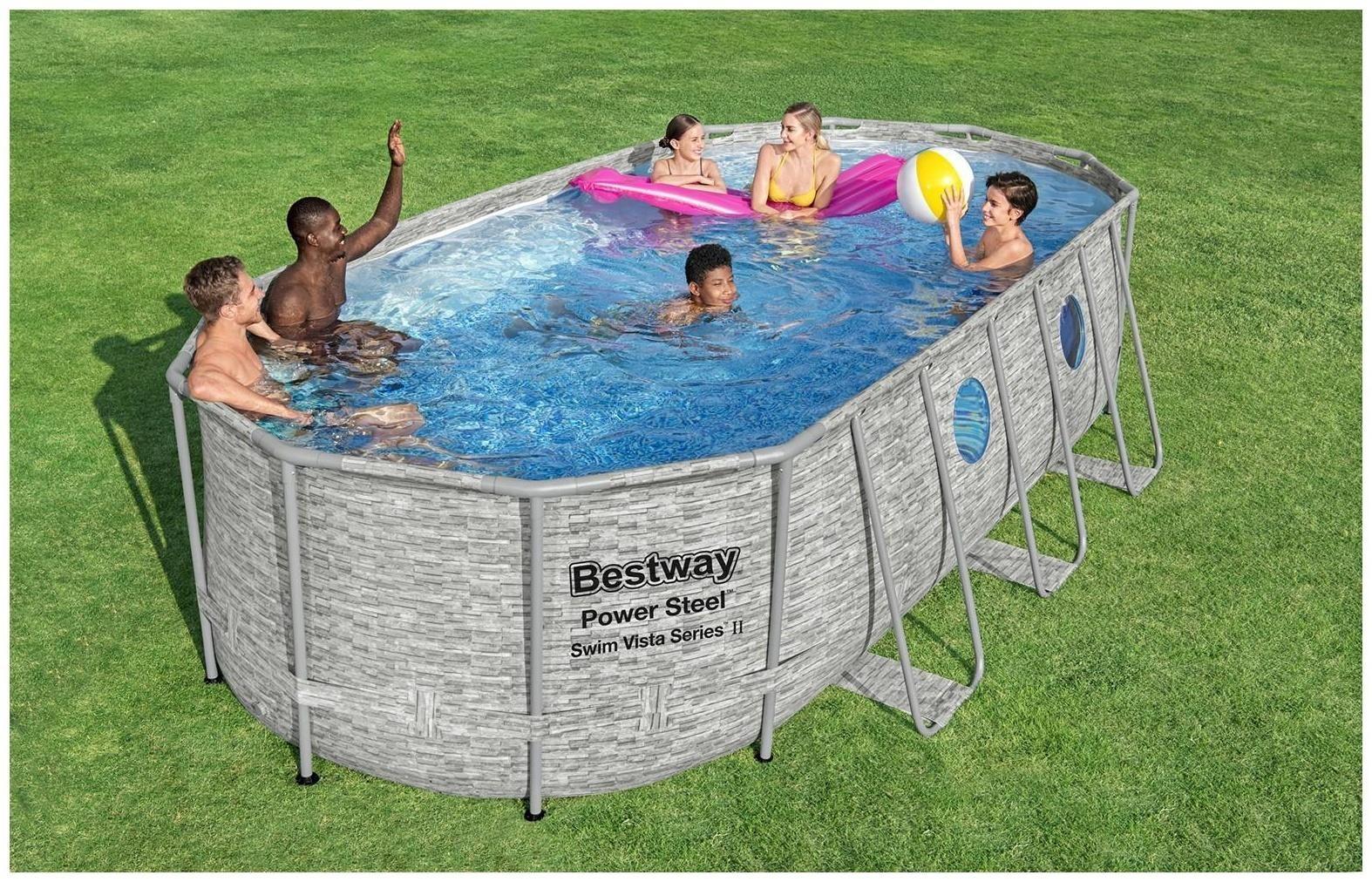 Бассейн каркасный Power Steel Swim Vista, 549 х 274 х 122, фильтр-насос, лестница, тент, 56716 Bestway
