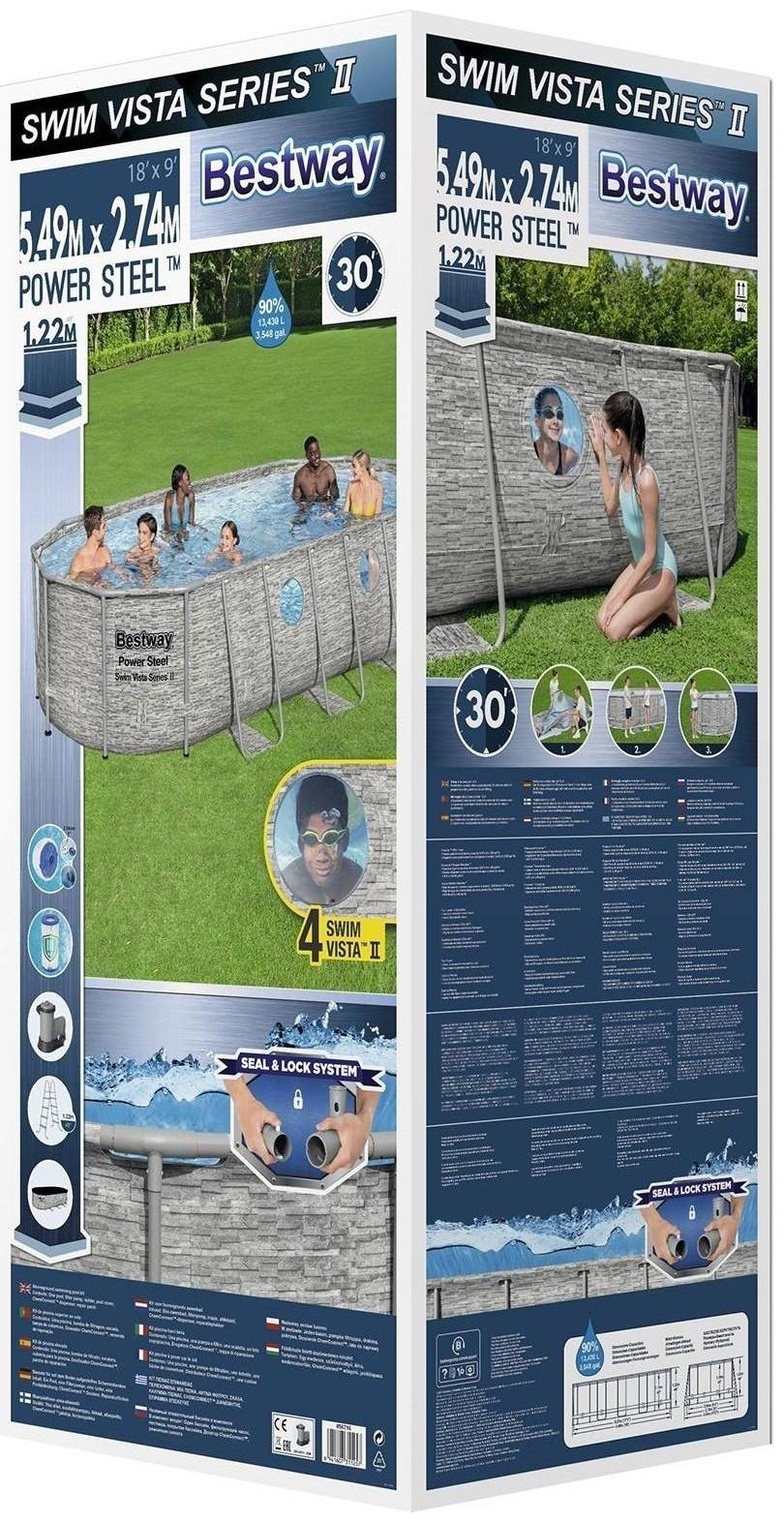 Бассейн каркасный Power Steel Swim Vista, 549 х 274 х 122, фильтр-насос, лестница, тент, 56716 Bestway