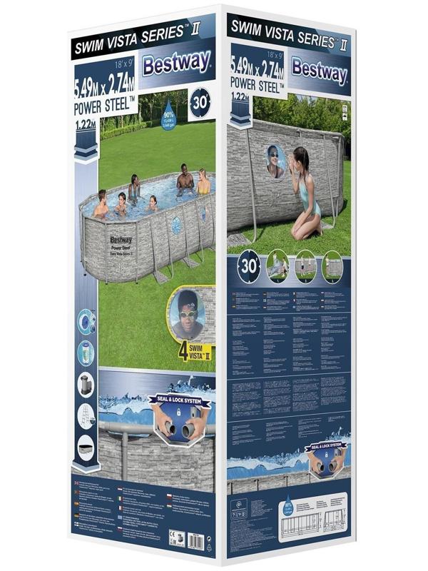 Бассейн каркасный Power Steel Swim Vista, 549 х 274 х 122, фильтр-насос, лестница, тент, 56716 Bestway