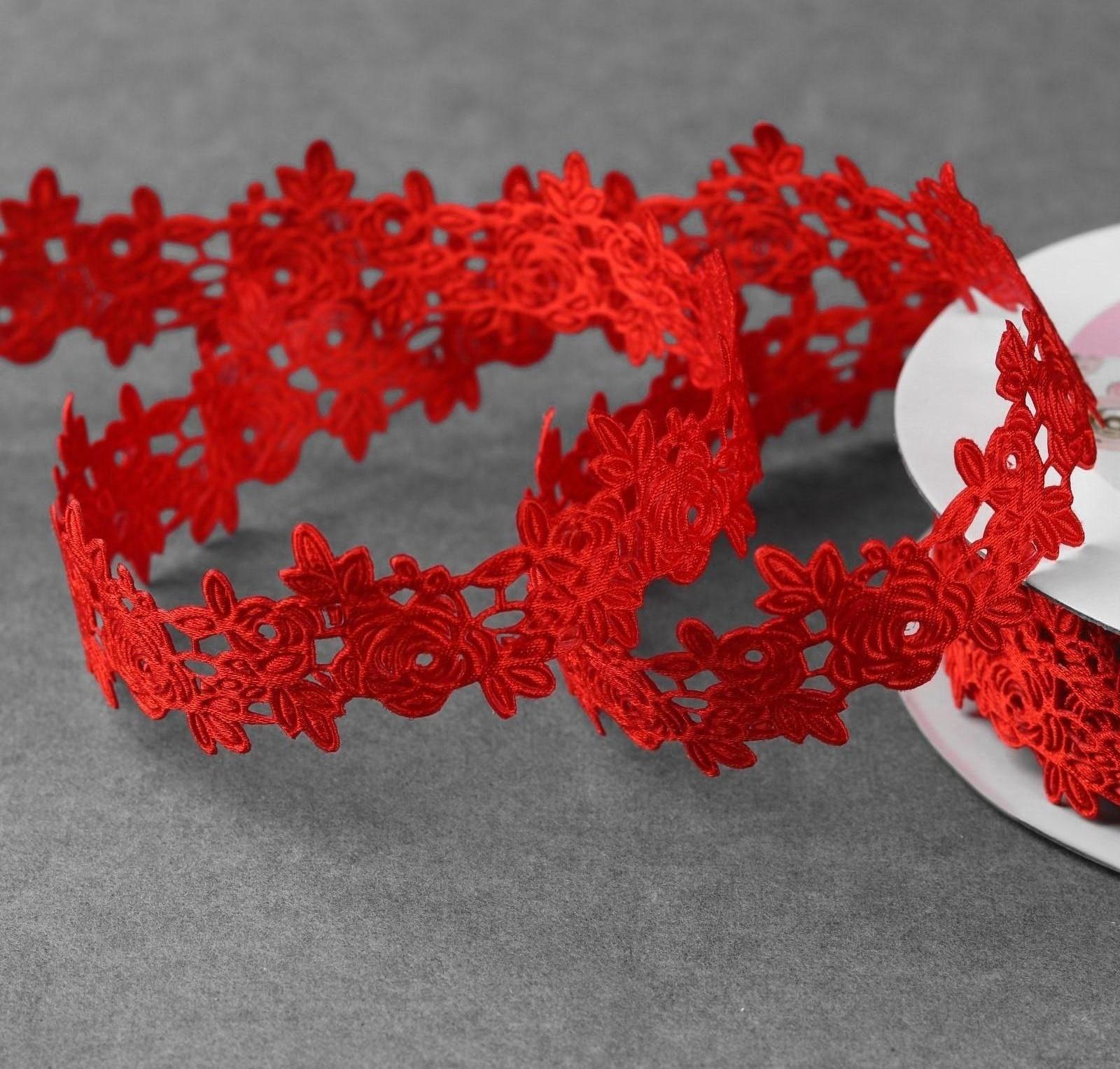 Лента фигурная «Розы», 25 мм, 9 ± 0,5 м, цвет красный