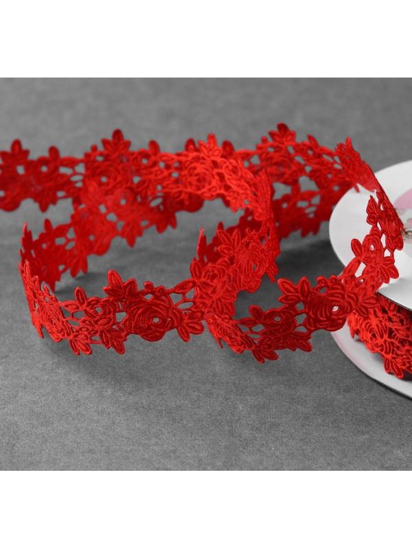 Лента фигурная «Розы», 25 мм, 9 ± 0,5 м, цвет красный