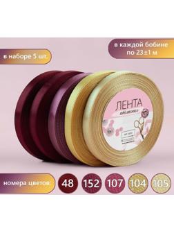 Набор атласных лент «Осенний», 5 шт, размер 1 ленты: 10 мм × 23 ± 1 м