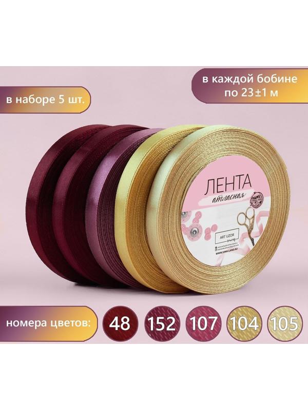 Набор атласных лент «Осенний», 5 шт, размер 1 ленты: 10 мм × 23 ± 1 м