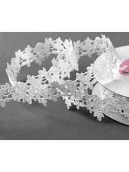 Лента фигурная «Розы», 25 мм, 9 ± 0,5 м, цвет белый