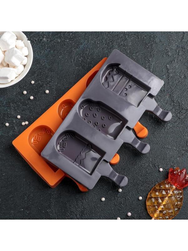 Форма для мороженого «Эскимо со сладостями», 3 ячейки (7×4,2 см), 19,5×17,7 см, цвет МИКС