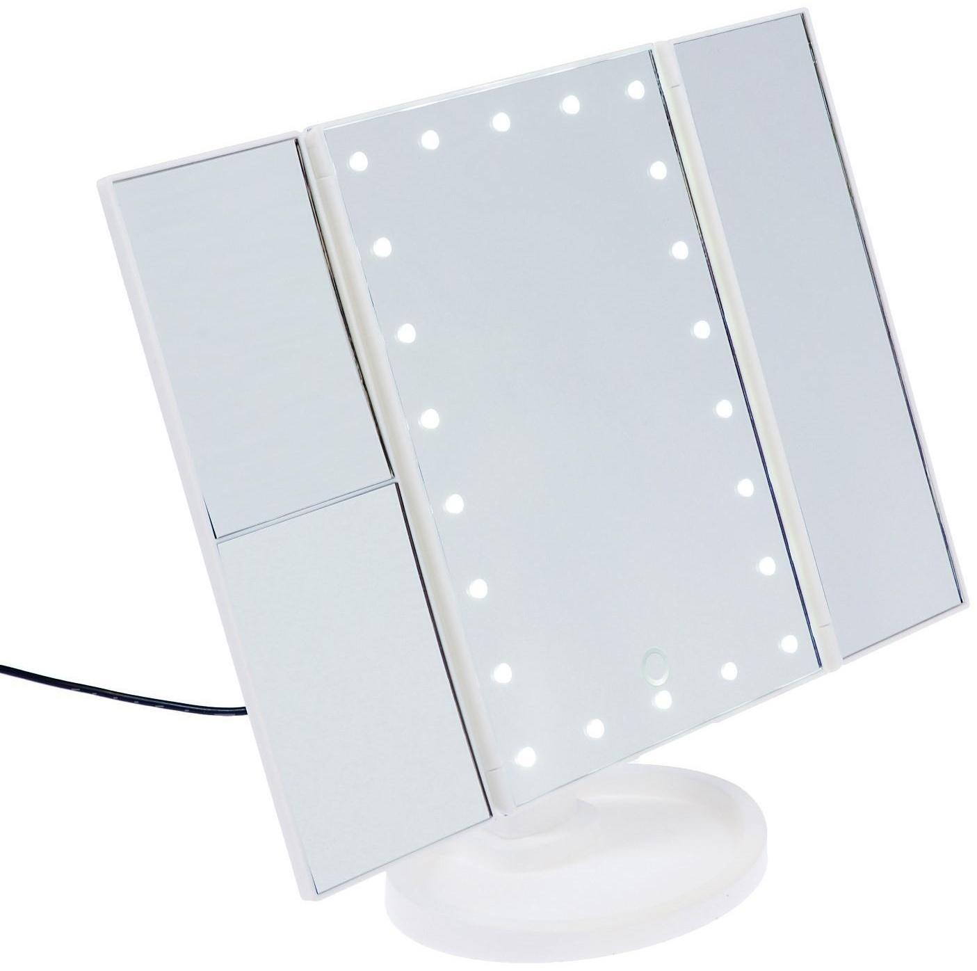 Зеркало LuazON KZ-07, подсветка, 30×18×7 см, 22 диода, 4хААА, (не в комплекте), белое