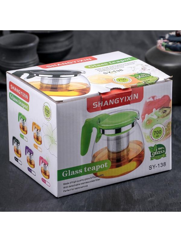 Чайник стеклянный заварочный «Джулиан», 700 мл, с металлическим ситом, цвет МИКС