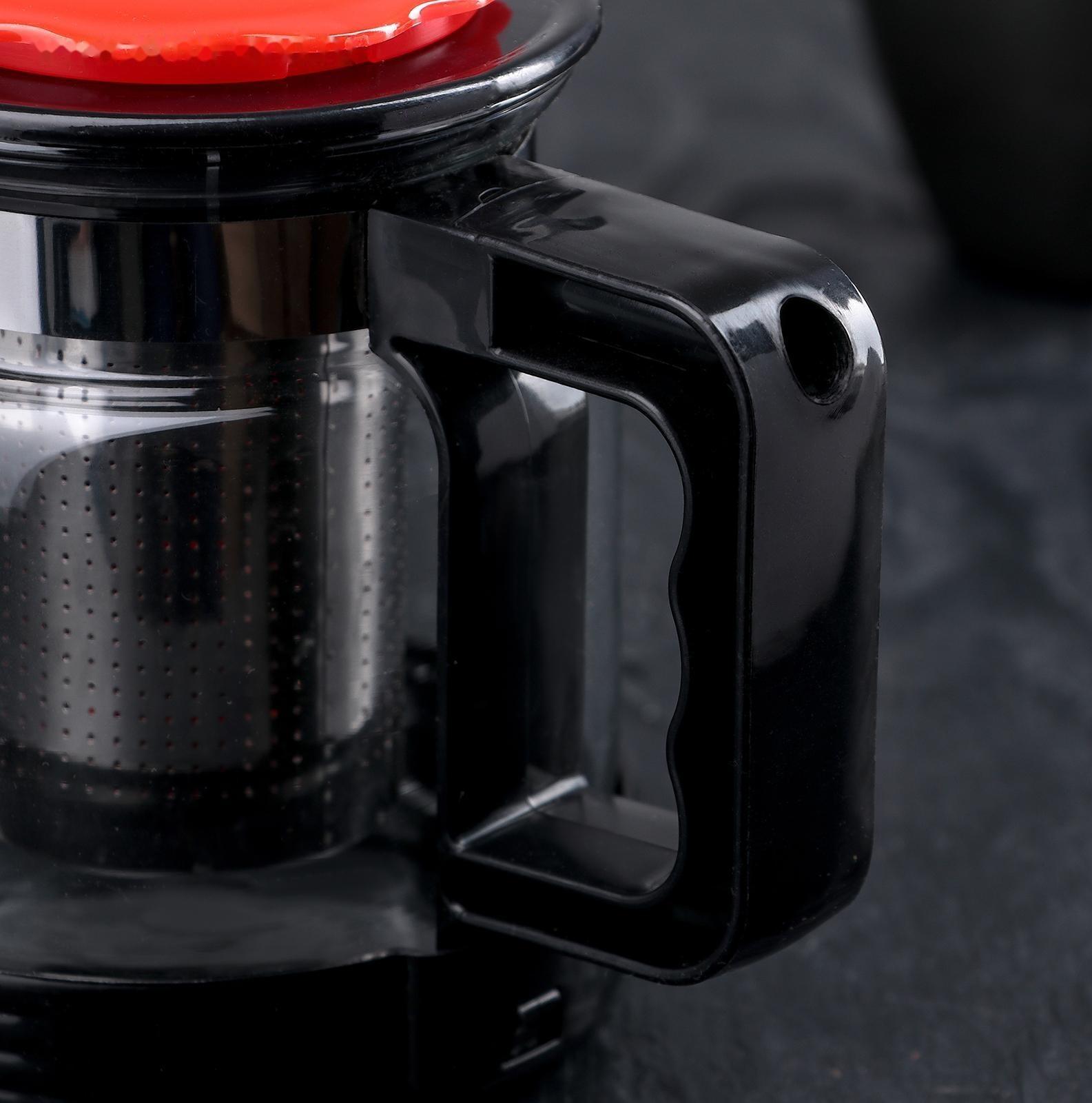 Чайник стеклянный заварочный «Цветок», 750 мл, с металлическим ситом, цвет чёрный