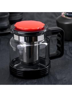 Чайник стеклянный заварочный «Цветок», 750 мл, с металлическим ситом, цвет чёрный