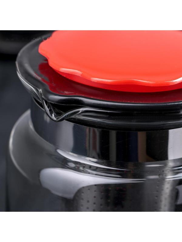 Чайник стеклянный заварочный «Цветок», 750 мл, с металлическим ситом, цвет чёрный