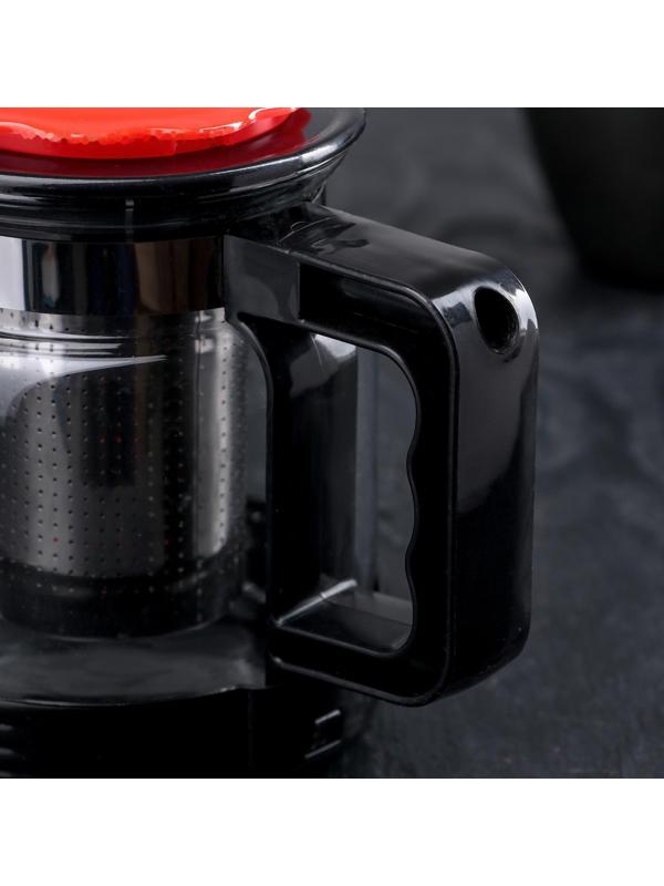 Чайник стеклянный заварочный «Цветок», 750 мл, с металлическим ситом, цвет чёрный