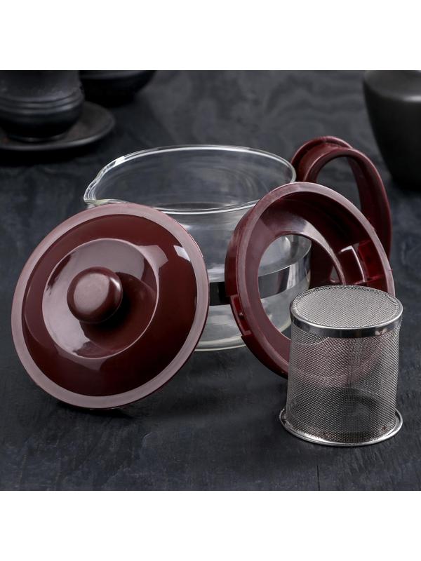 Чайник стеклянный заварочный «Бруно», 750 л, 16×11,5×13 см, с металлическим ситом, цвет коричневый