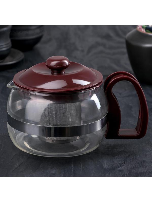Чайник стеклянный заварочный «Бруно», 750 л, 16×11,5×13 см, с металлическим ситом, цвет коричневый