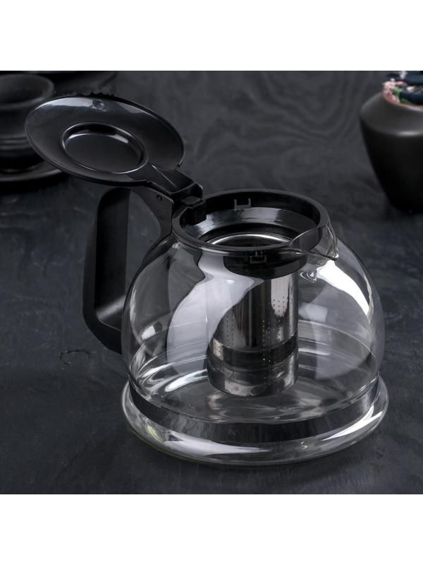 Чайник стеклянный заварочный «Иллюзия», 1,6 л, с металлическим ситом, цвет чёрный