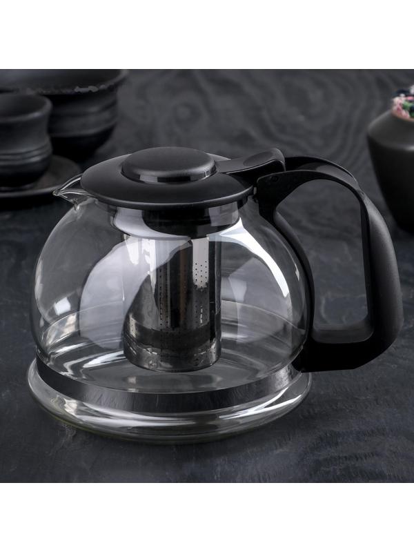 Чайник стеклянный заварочный «Иллюзия», 1,6 л, с металлическим ситом, цвет чёрный