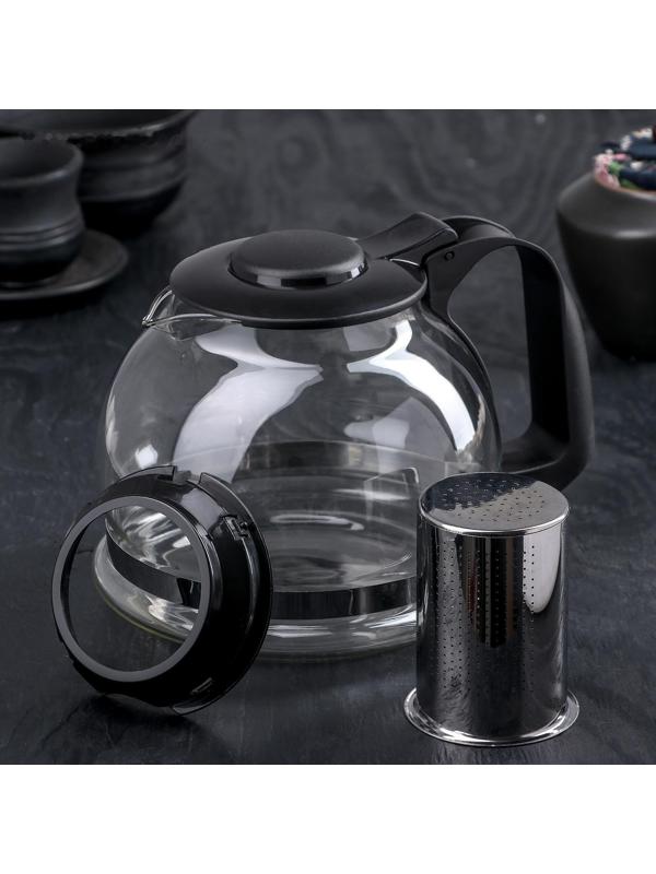 Чайник стеклянный заварочный «Иллюзия», 1,6 л, с металлическим ситом, цвет чёрный
